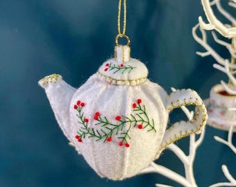 Handmade Felt Teapot Ornament, Christmas Hanging Decoration