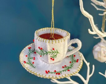 Handmade Felt Teacup Ornament, Christmas Hanging Decoration
