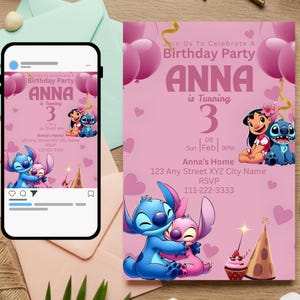 Stitch and Angel Birthday Invitation, Editable Stitch Birthday Invitation, Digital Party Invite, Stitch Birthday Party Invitation Template