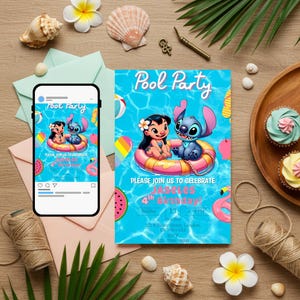 Editable Lilo & Stitch Party Invitation, Birthday Pool Invite Stitch Party Invite, Instant Digital Download Printable Pool Birthday Template