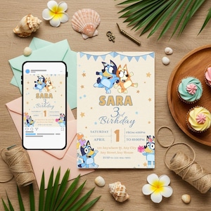 Editable Bluey Birthday Invitation, Bluey party invite, Digital Party Invite Template, Instant Download, Blue Dog Birthday for Boys & Girls