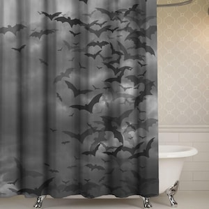 Gothic Halloween Shower Curtain: Bat Storm Design, Spooky Bathroom Decor