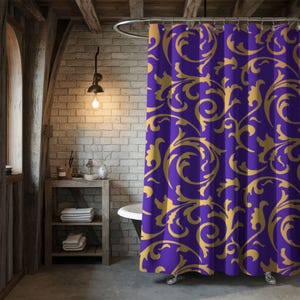 Purple & Gold Damask Shower Curtain: Gothic Victorian Bathroom Decor