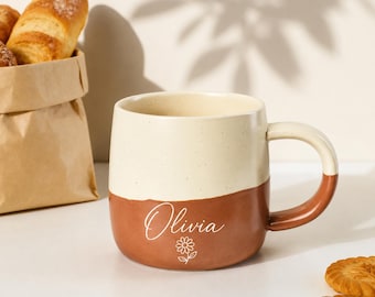 Taza de cerámica personalizada, taza de café con nombre personalizado, taza bicolor, taza con grabado, regalo para amantes del café, regalo de taza de té personalizada