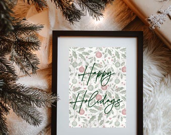 Botanical Christmas Print – Festive Holiday Home Decor (Digital A4 Print)