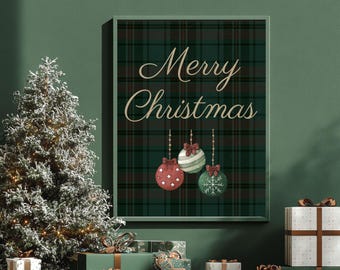 Tartan Merry Christmas Print – Festive Holiday Wall Art (Digital Download)