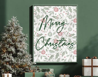 Botanical Merry Christmas Print – Festive Holiday Wall Art (Digital Download)