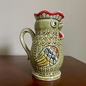 Vintage Japanese Rooster Pitcher | Ceramic Chicken Creamer Jug | Hand Painted Farmhouse Kitchen Decor | Retro Pottery Collectible Japan
