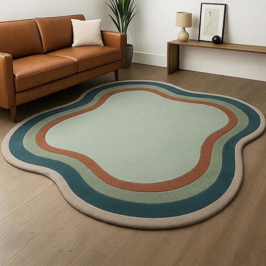 Organic Shape Rug, Wavy Modern Area Rug, Hand Tufted Abstract Carpet ...