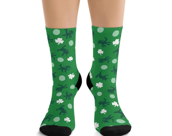 Irish Lovecats Recycled Poly Socks | St. Patrick's Day Green Shamrocks