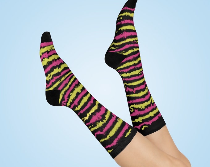 The Cure Candy-Striped Spider Lullaby Socks in Magenta+Yellow Spider Legs