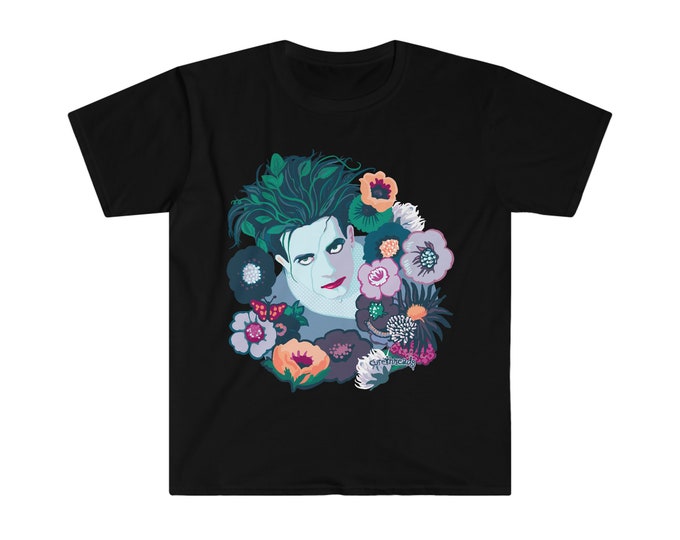 Robert Smith of The Cure Disintegration Flowers - Unisex Softstyle T-Shirt