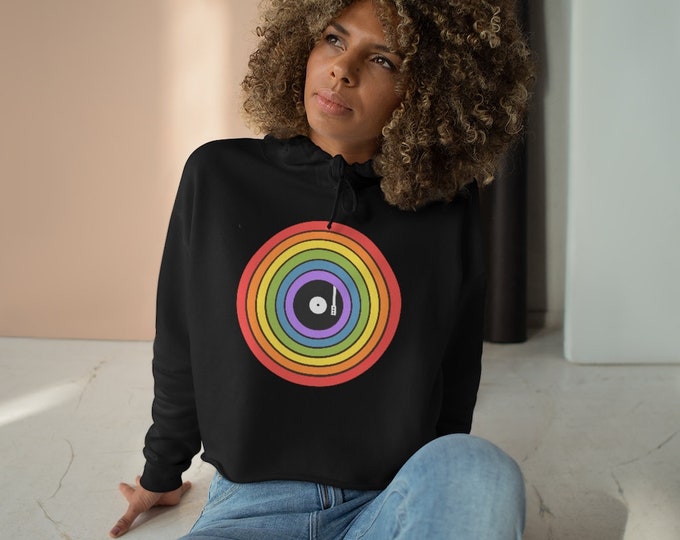 Transmission Pride Rainbow Record Lovebat Crop Hoodie