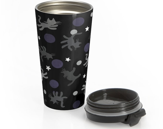 The Cure Lovecats in Black Stainless Steel Travel Mug Robert Smith