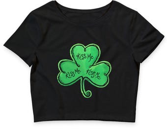 Kiss Me Curethreads Shamrock Womens Cropped Petite Tee | St. Patrick's Day Goth Shirt