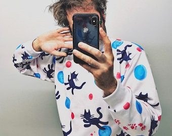 The Cure Robert Smith's Lovecats Sweatshirt Unisex All Over Cat Print The Cure 1984