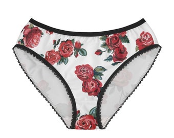 Garden Party Red Roses on White Womens Briefs