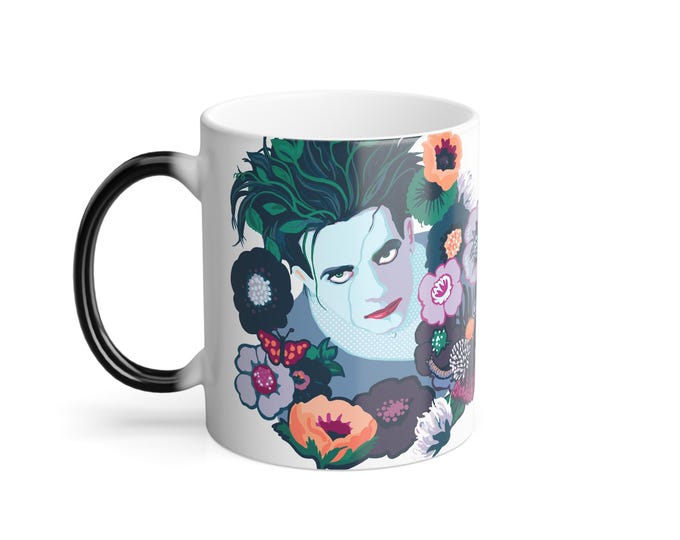 Color Morphing Mug, 11oz - The Cure Black Magic Mug with Robert Smith Floral Print, Temperature-Sensitive Porcelain Cup