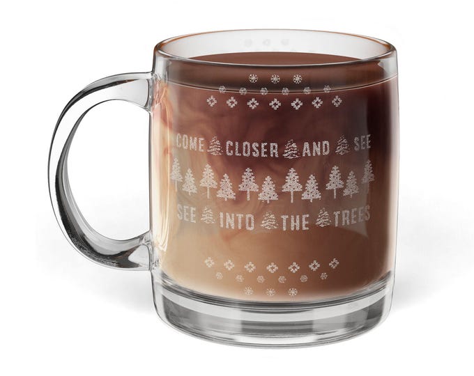 The Cure Christmas Mug, A Forest Engraved Glass Cup