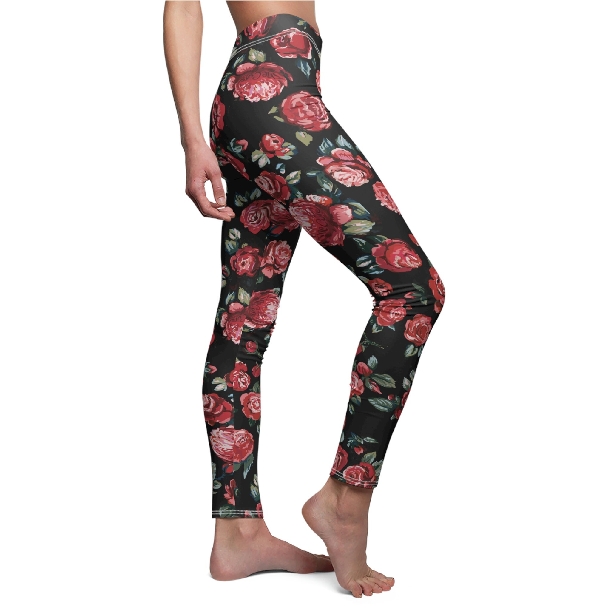 Blood Flowers Red Roses Oversized Print Cure Soft Casual Leggings
