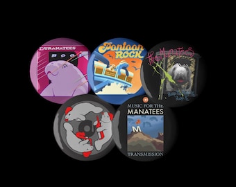 Manatee Themed Set of 5 Modern Rock pin buttons by Curethreads