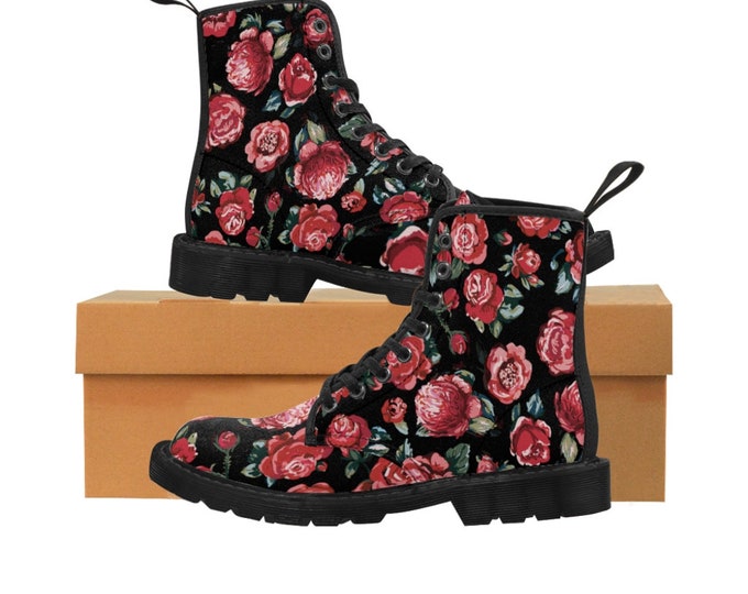 The Cure Bloodflowers Womens Combat Docs Style Boots with Robert Smith's Roses