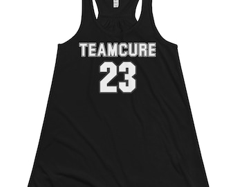 TEAM CURE TheCure Fan Womens Flowy Racerback Tank in Black or Grey