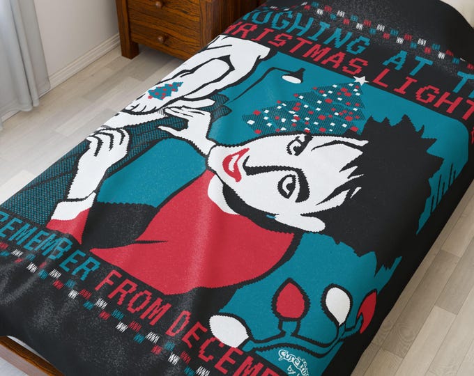 Laughing at the Christmas Lights Robert Smith Velveteen Plush Blanket