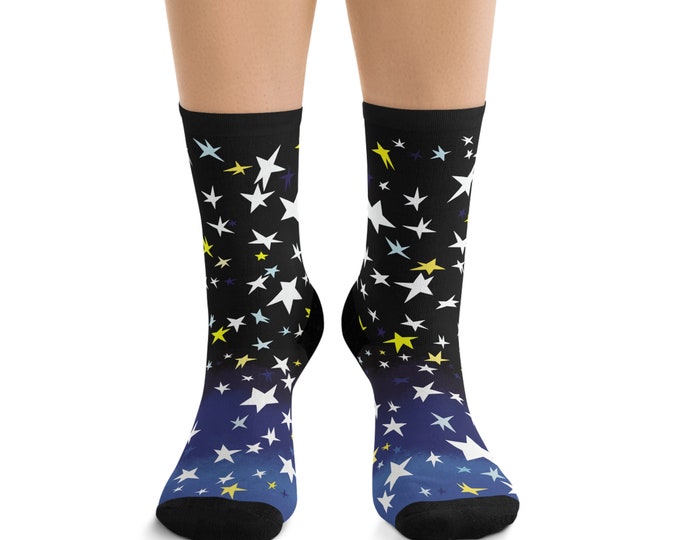 USA ONLY Starry Dream Midnight Blue and Black Crew Unisex Socks