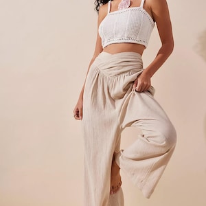 Organic Raw Cotton Harem Pants: Boho Yoga Trousers