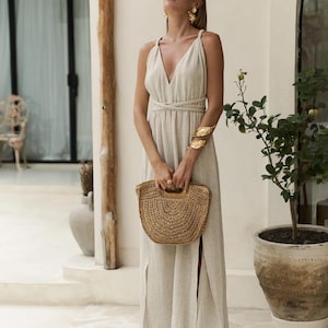 Hemp Greek Goddess Dress: Long Flowy Summer Gown