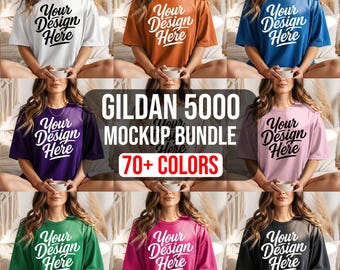 Gildan 5000 Mockup Bundle, 70+ T-shirt Mockups, Heavy Cotton Tee Mockup, Boxy Shirt Bundle, Lifestyle Model Mockup, POD Digital Download