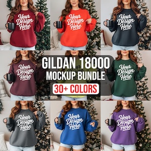 Gildan 18000 Mockup Bundle, 30+ Colors Crewneck Sweatshirt Mockup, Christmas Holiday Aesthetic, Oversized Sweatshirt, POD Graphic Design