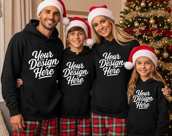Black Family Christmas Hoodie Mockup: Gildan 18500 (PNG, JPG)