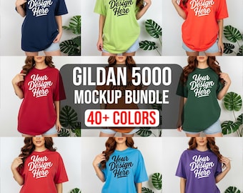 Gildan 5000 T-Shirt Mockup Bundle – Oversized Fit Collection PNG, JPG (Instant Download)