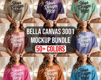 Bella Canvas 3001 Mockup Bundle, 50 Plus Colors T-Shirt Mockup, Female Model Mockup, Premium Brand Color Chart, Styled Apparel Mockup Pack
