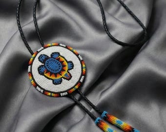 Handmade Beaded Bolo Tie. Stylish Seed Beads Accessory For Men