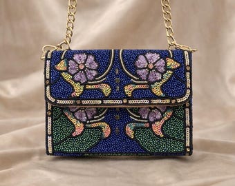 Handmade Sling Bag. Full Beaded Chained Shoulder Purse For Women. Gift For Her