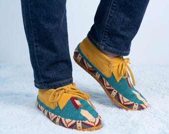 Handgemaakte leren mocassins met kralen voor heren, suède veterschoenen, boho westernstijl, outdoorkleding