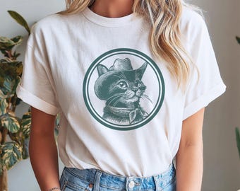 Cat With Cowboy Hat Vintage T Shirt Design PNG SVG Digital Download Three Colors