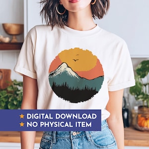 Mountain Sunset T-Shirt Design: Hiking, Camping Graphic (Digital Download SVG PNG EPS)