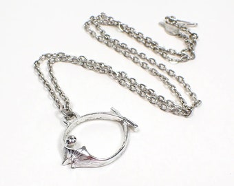 1970's Sarah Coventry Vintage Fish Pendant Necklace, Silver Tone