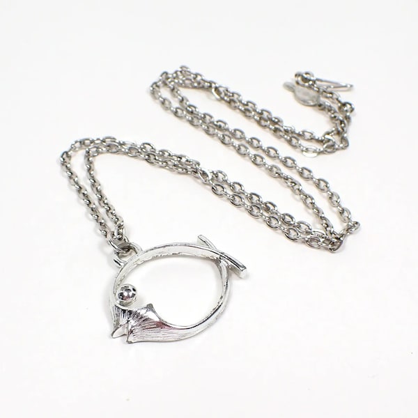 1970's Sarah Coventry Vintage Fish Pendant Necklace, Silver Tone