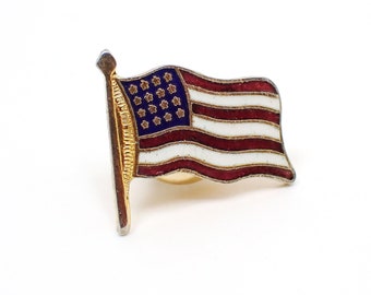 1980's Red White and Blue Enameled US Flag Vintage Tie Tack, Stars and Stripes, Patriotic Jewelry, 4th of July, Gold Tone