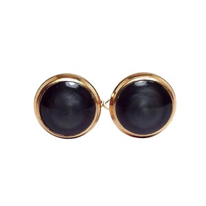 Dark Pearly Gray Lucite Vintage Cufflinks, Angled Bean Back Gold Tone Round Cuff Links