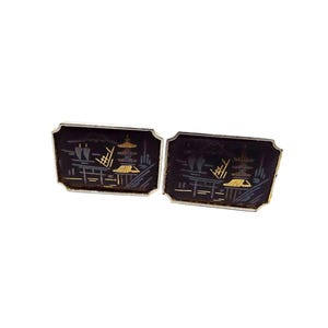 Amita Japanese Vintage Damascene Cufflinks, Mid Century Rectangle