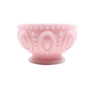 Small Pastel Pale Pink Resin Footed Decorative Bowl with Oval and Dot Pattern