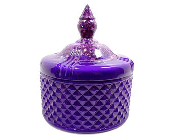 Vintage Style Decorative Jar with Lid, Handmade Vivid Purple Glitter Resin Trinket Box