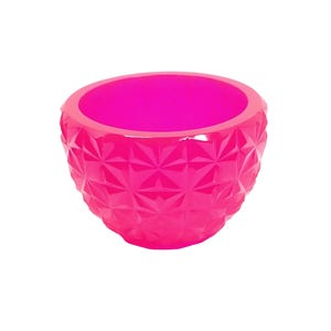 Handmade Small Neon Pink Resin Atomic Style Decorative Bowl with Faceted Starburst Design