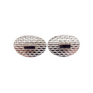 Vintage Geometric Style Silver Tone Curved Oval Textured Cufflinks
